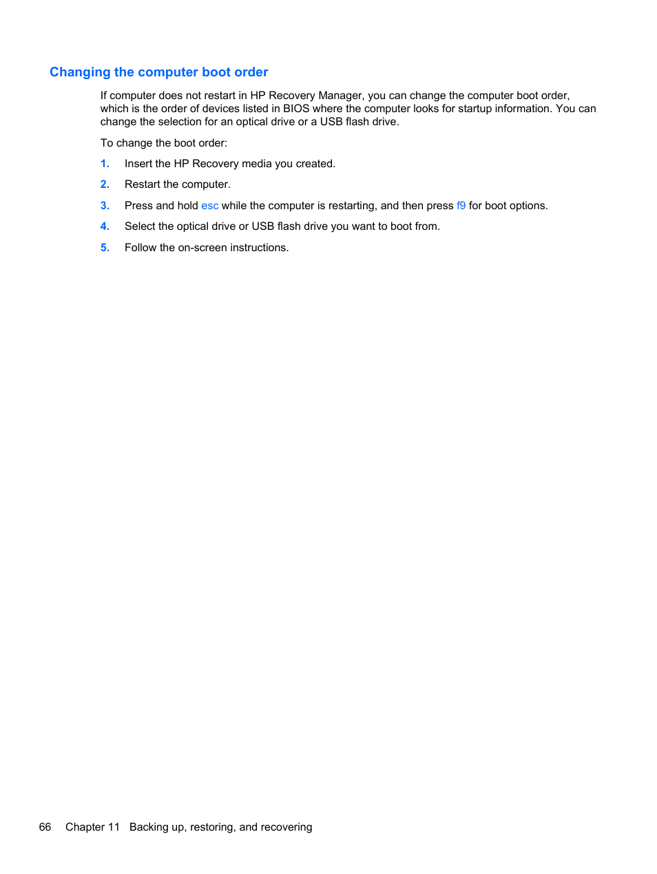Changing the computer boot order | HP Pavilion 13z-p100 CTO x2 PC User Manual | Page 76 / 81