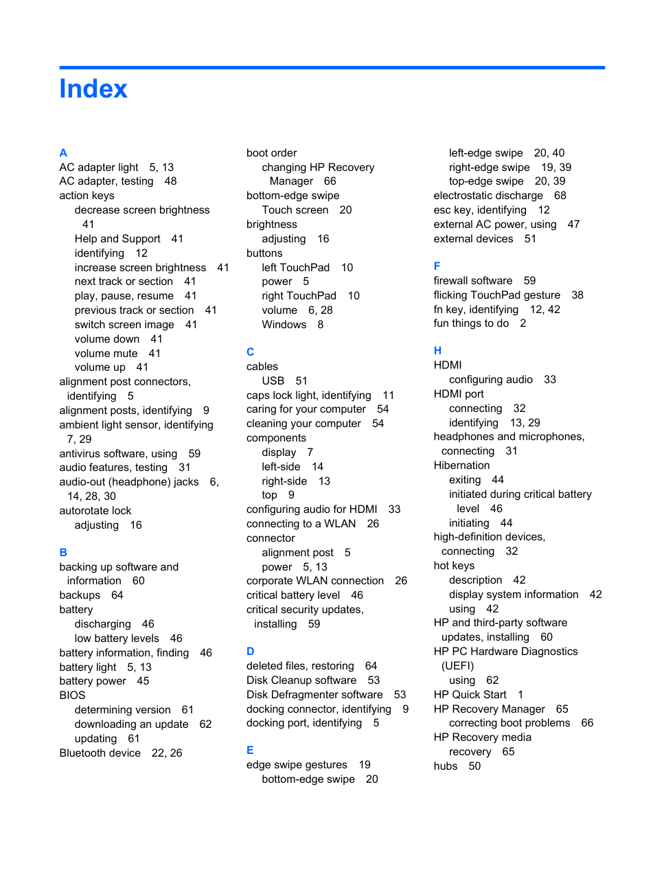 Index | HP Pavilion 13z-p100 CTO x2 PC User Manual | Page 79 / 81