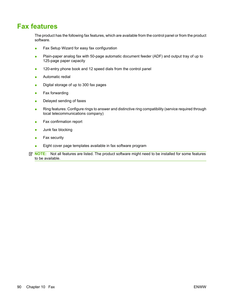 Fax features | HP LaserJet M1522 Multifunction Printer series User Manual | Page 102 / 254