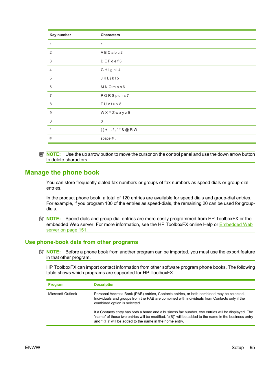 Manage the phone book, Use phone-book data from other programs | HP LaserJet M1522 Multifunction Printer series User Manual | Page 107 / 254