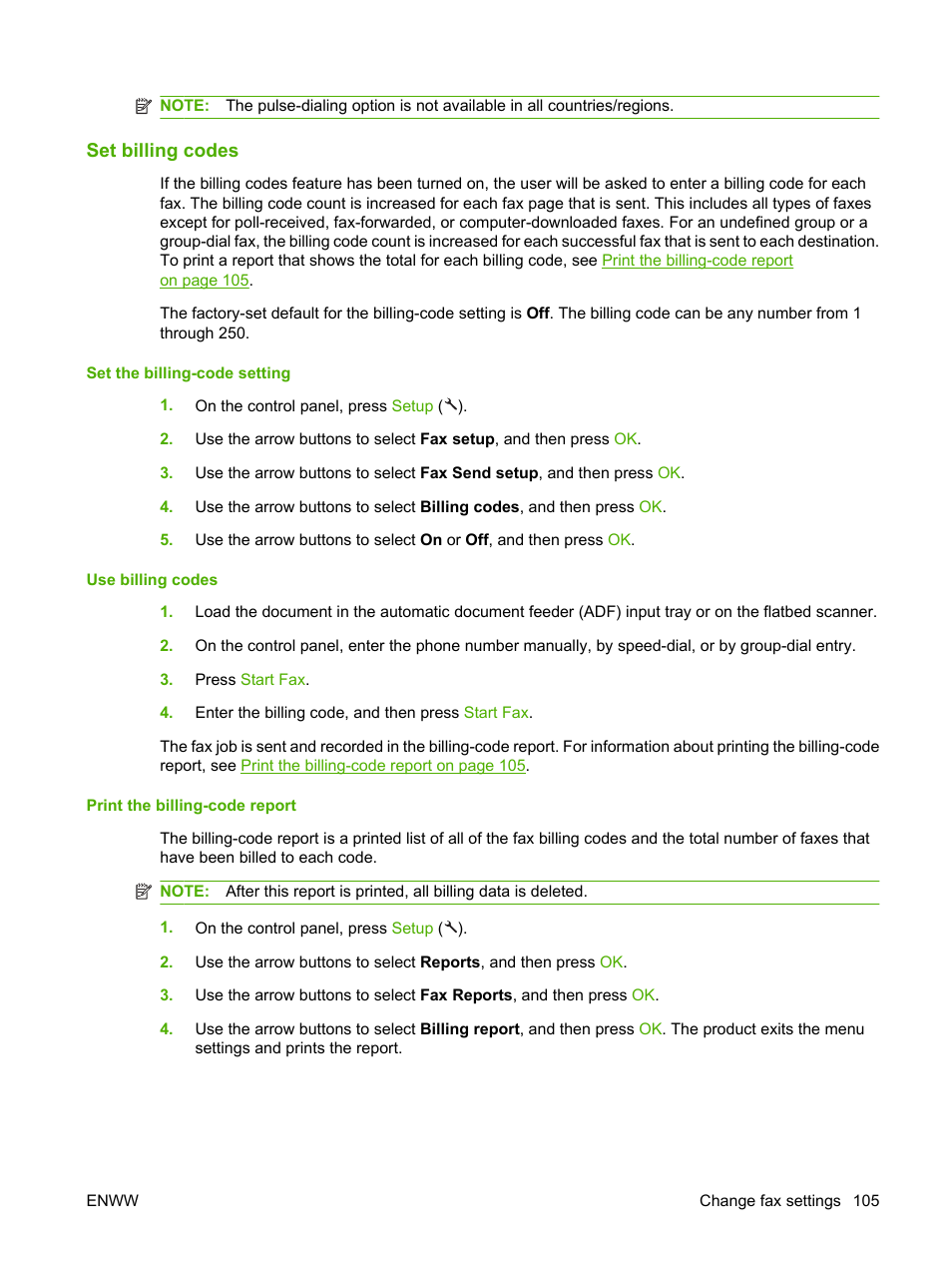 Set billing codes | HP LaserJet M1522 Multifunction Printer series User Manual | Page 117 / 254