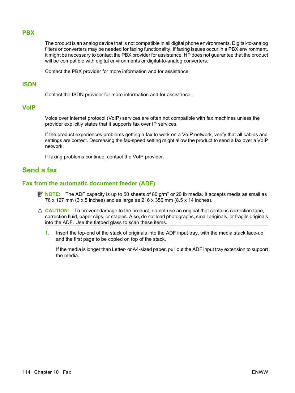 Isdn, Voip, Send a fax | Fax from the automatic document feeder (adf) | HP LaserJet M1522 Multifunction Printer series User Manual | Page 126 / 254