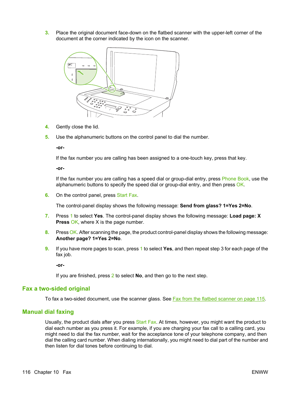 Fax a two-sided original, Manual dial faxing | HP LaserJet M1522 Multifunction Printer series User Manual | Page 128 / 254