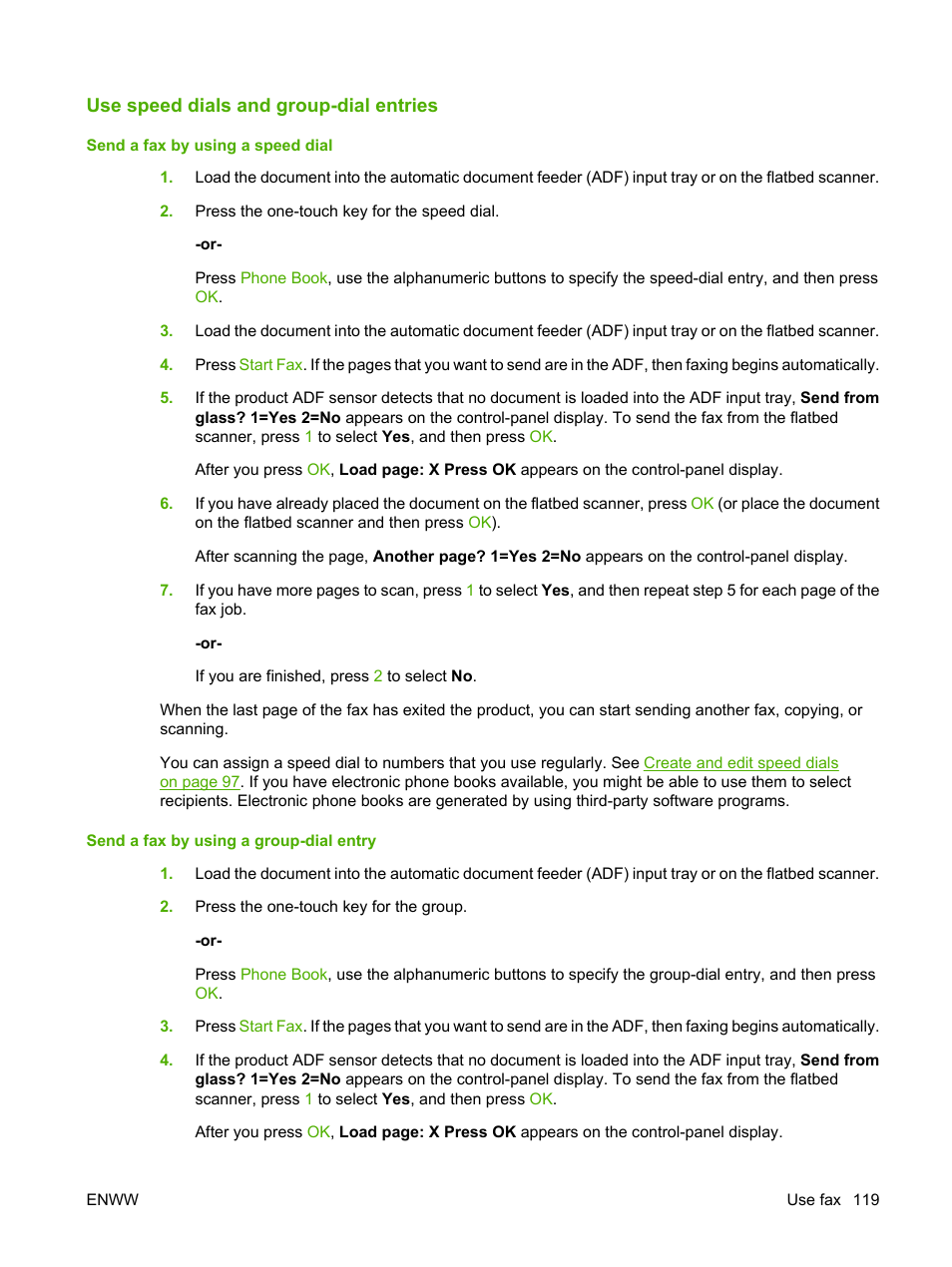 Use speed dials and group-dial entries, Send a fax by using a speed dial, Send a fax by using a group-dial entry | HP LaserJet M1522 Multifunction Printer series User Manual | Page 131 / 254