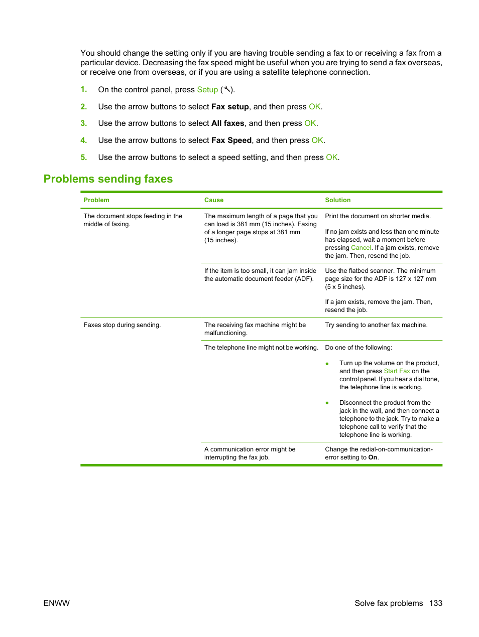 Problems sending faxes | HP LaserJet M1522 Multifunction Printer series User Manual | Page 145 / 254