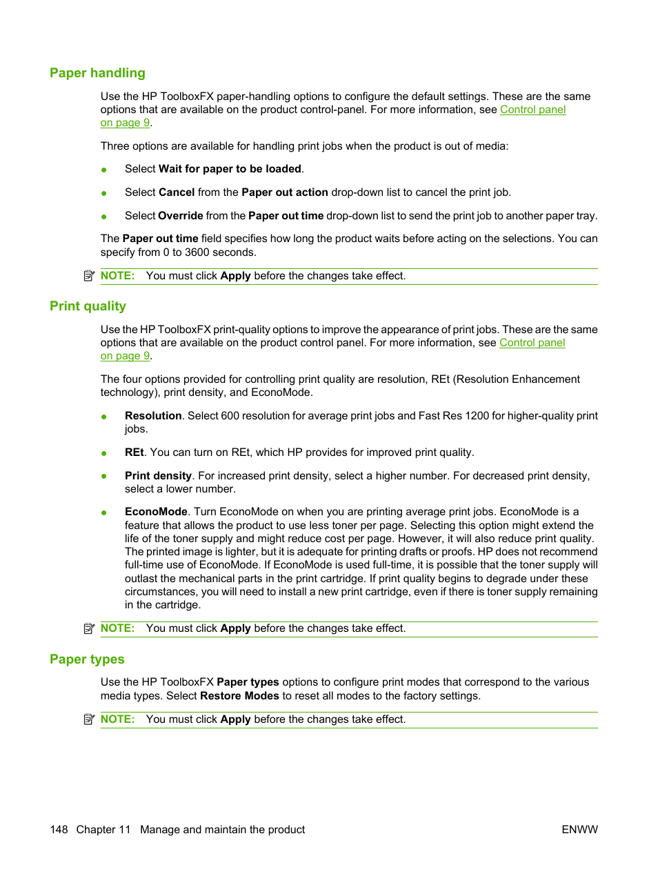 Paper handling, Print quality, Paper types | HP LaserJet M1522 Multifunction Printer series User Manual | Page 160 / 254