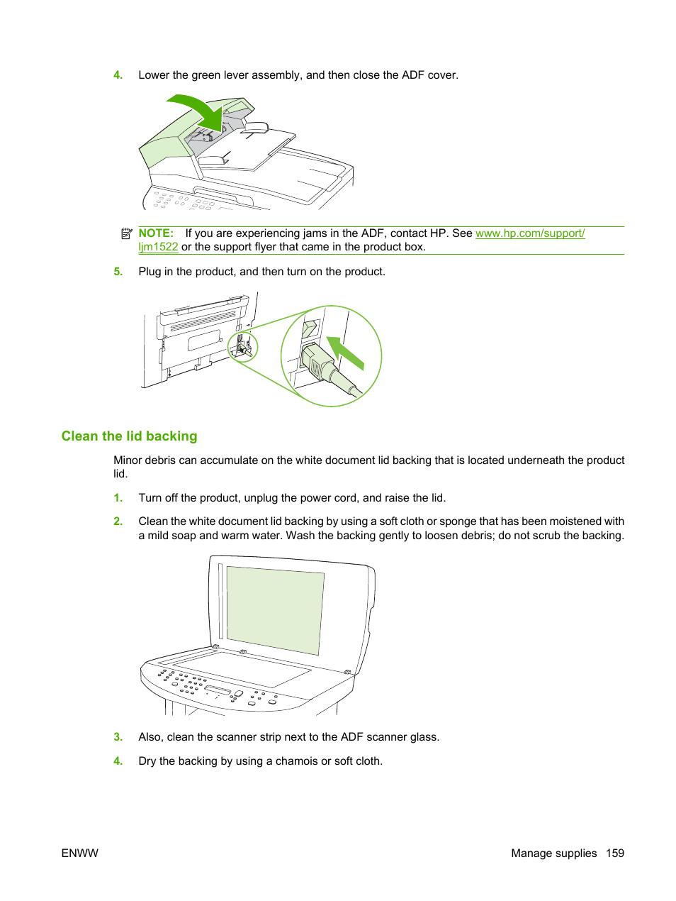 Clean the lid backing | HP LaserJet M1522 Multifunction Printer series User Manual | Page 171 / 254