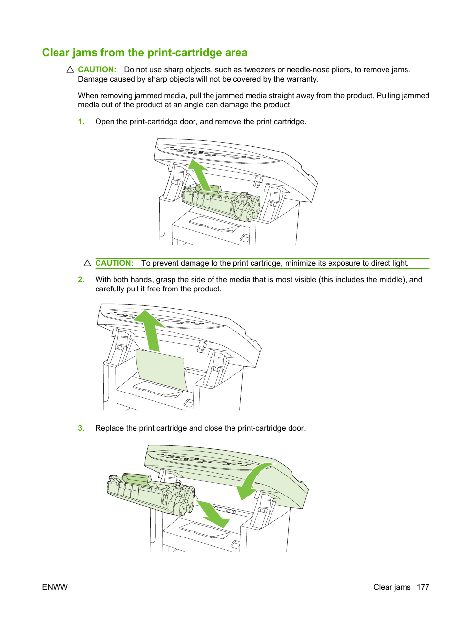 Clear jams from the print-cartridge area | HP LaserJet M1522 Multifunction Printer series User Manual | Page 189 / 254