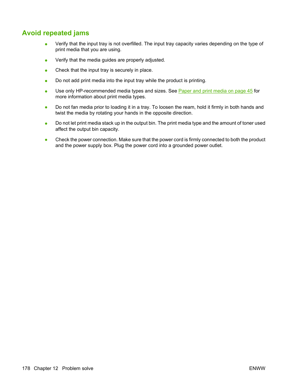 Avoid repeated jams | HP LaserJet M1522 Multifunction Printer series User Manual | Page 190 / 254