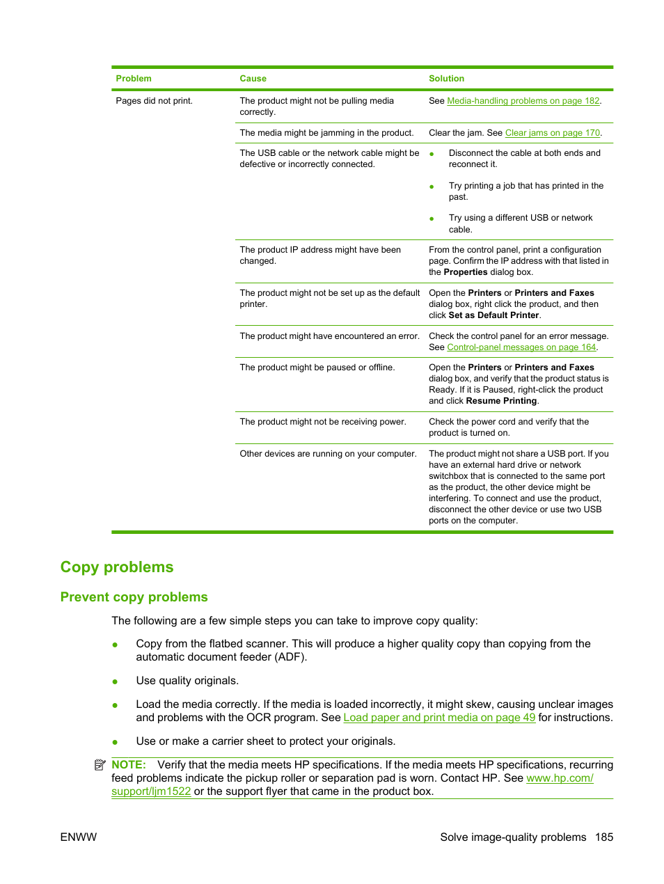Copy problems, Prevent copy problems, Copy | HP LaserJet M1522 Multifunction Printer series User Manual | Page 197 / 254
