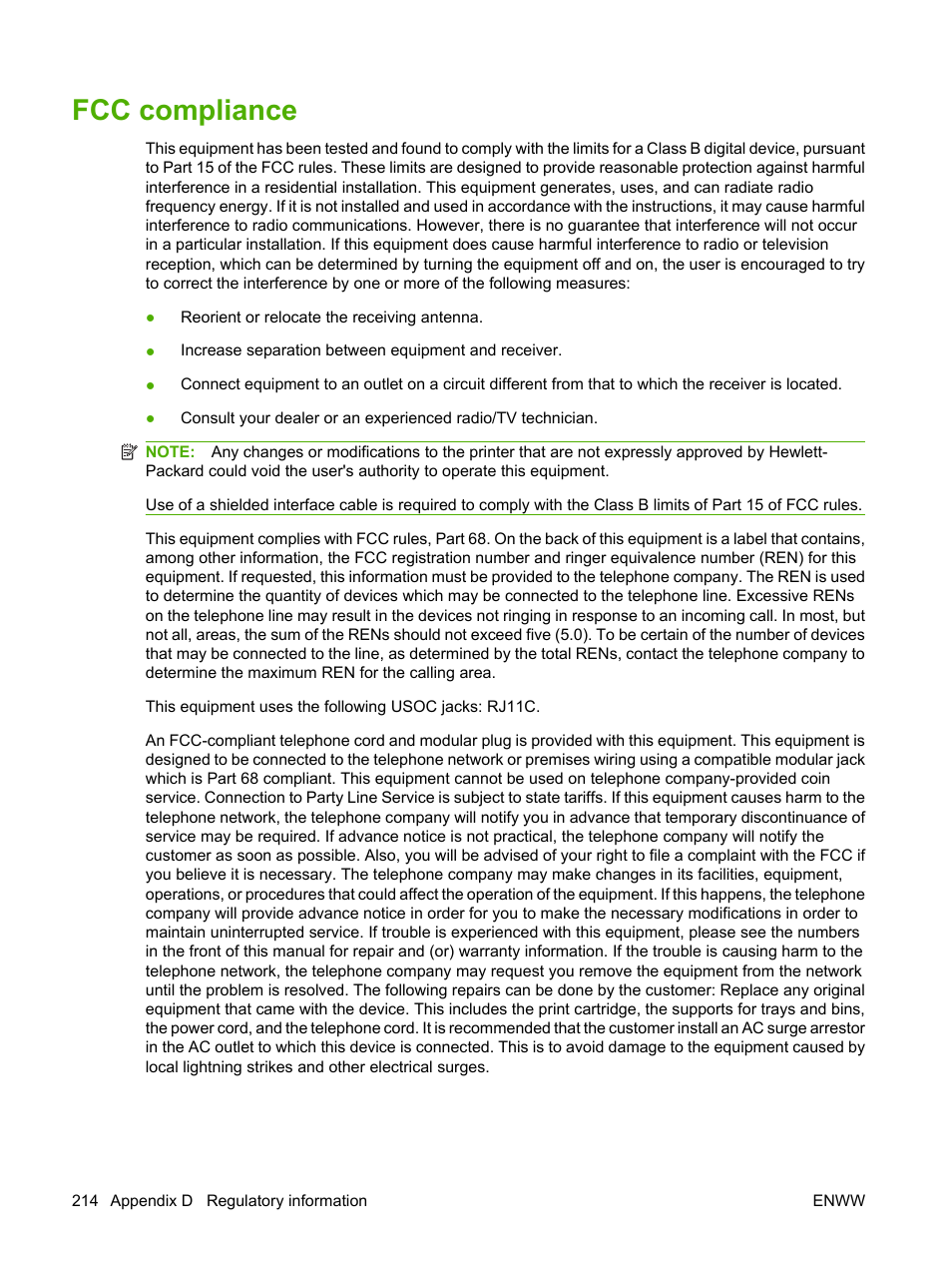 Fcc compliance | HP LaserJet M1522 Multifunction Printer series User Manual | Page 226 / 254