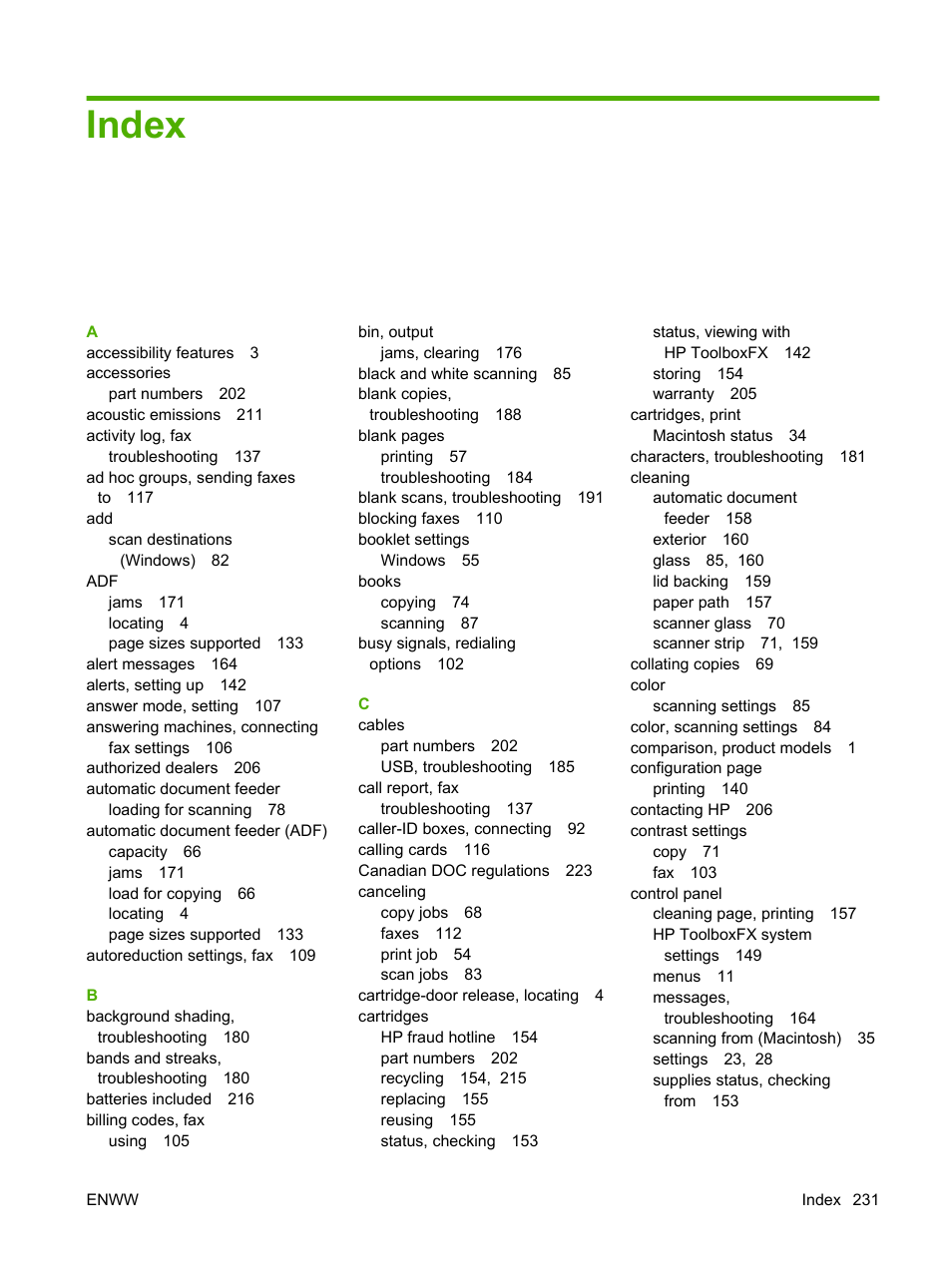 Index | HP LaserJet M1522 Multifunction Printer series User Manual | Page 243 / 254