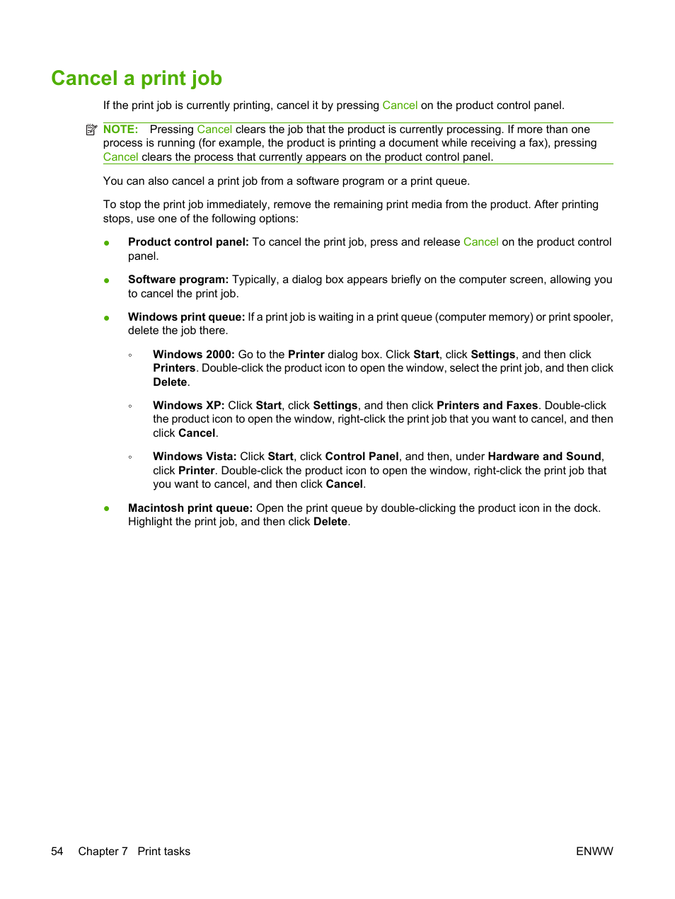 Cancel a print job | HP LaserJet M1522 Multifunction Printer series User Manual | Page 66 / 254