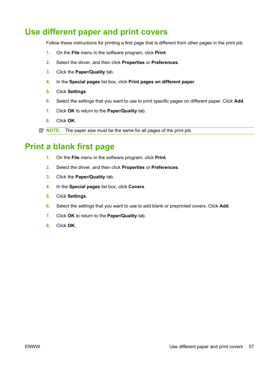 Use different paper and print covers, Print a blank first page | HP LaserJet M1522 Multifunction Printer series User Manual | Page 69 / 254