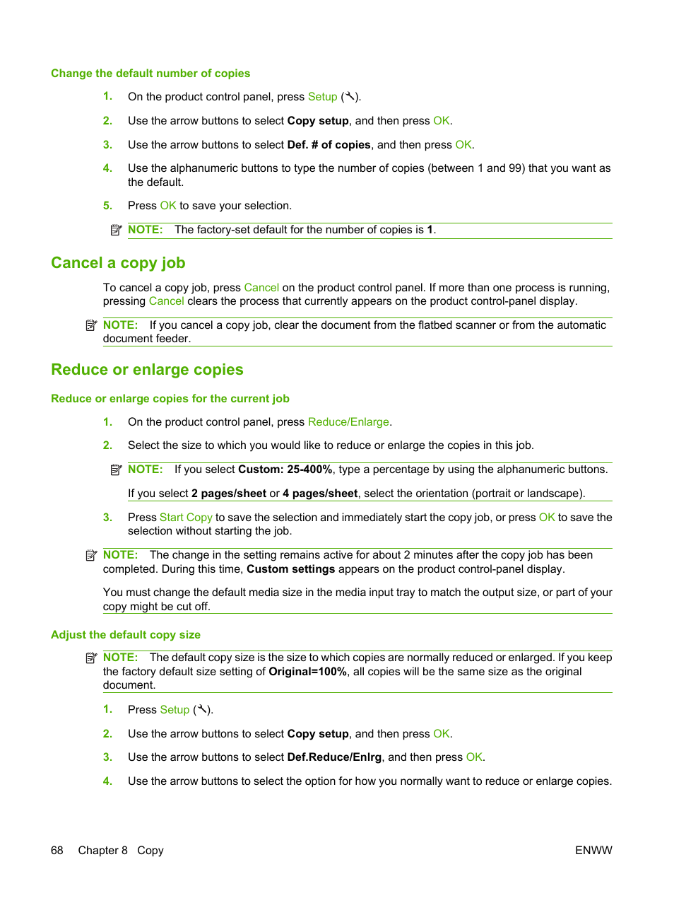 Cancel a copy job, Reduce or enlarge copies, Cancel a copy job reduce or enlarge copies | HP LaserJet M1522 Multifunction Printer series User Manual | Page 80 / 254