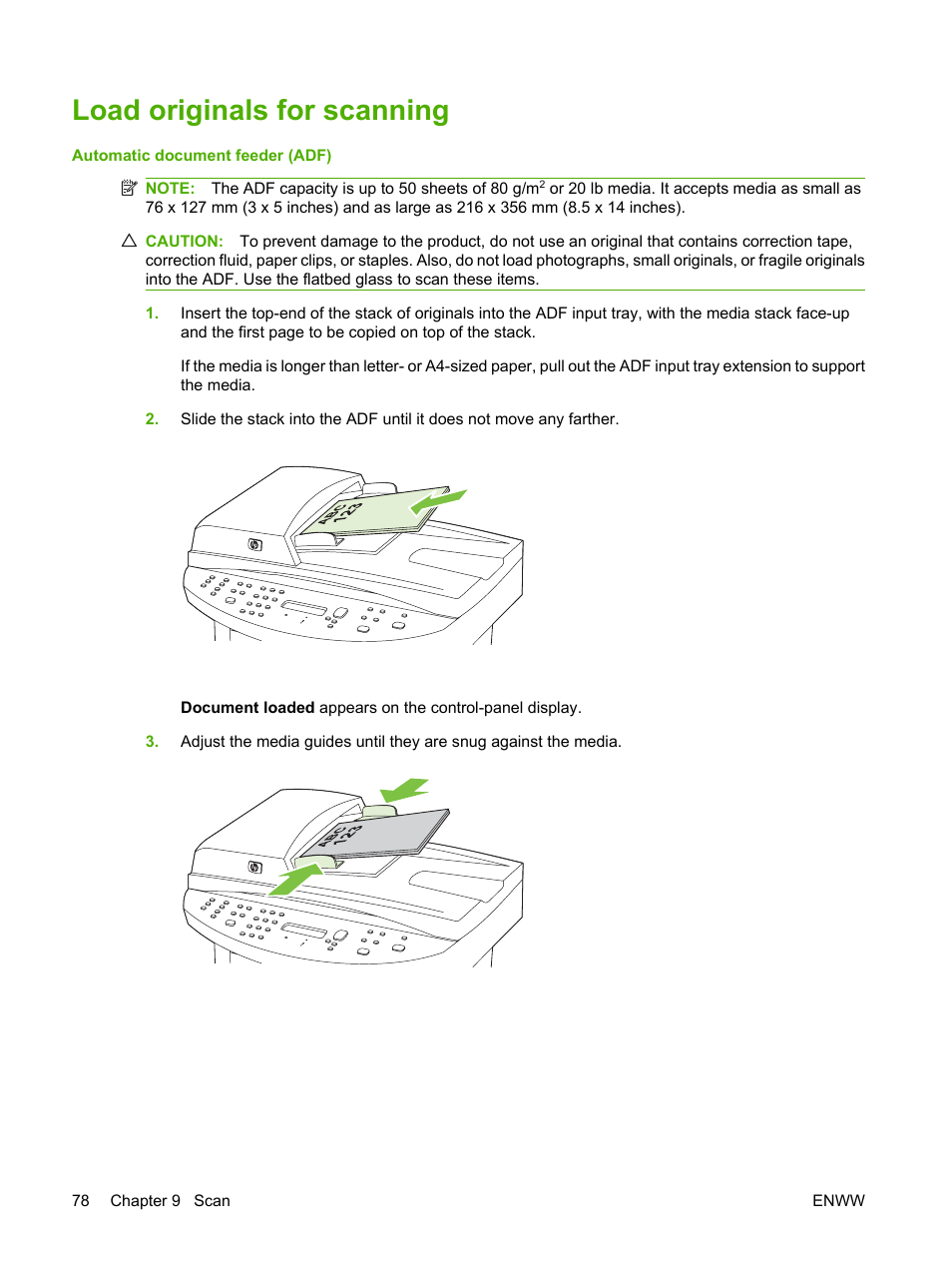 Load originals for scanning | HP LaserJet M1522 Multifunction Printer series User Manual | Page 90 / 254