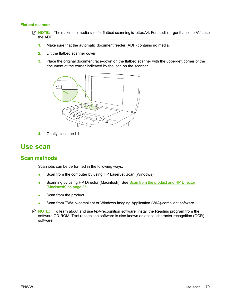 Use scan, Scan methods | HP LaserJet M1522 Multifunction Printer series User Manual | Page 91 / 254