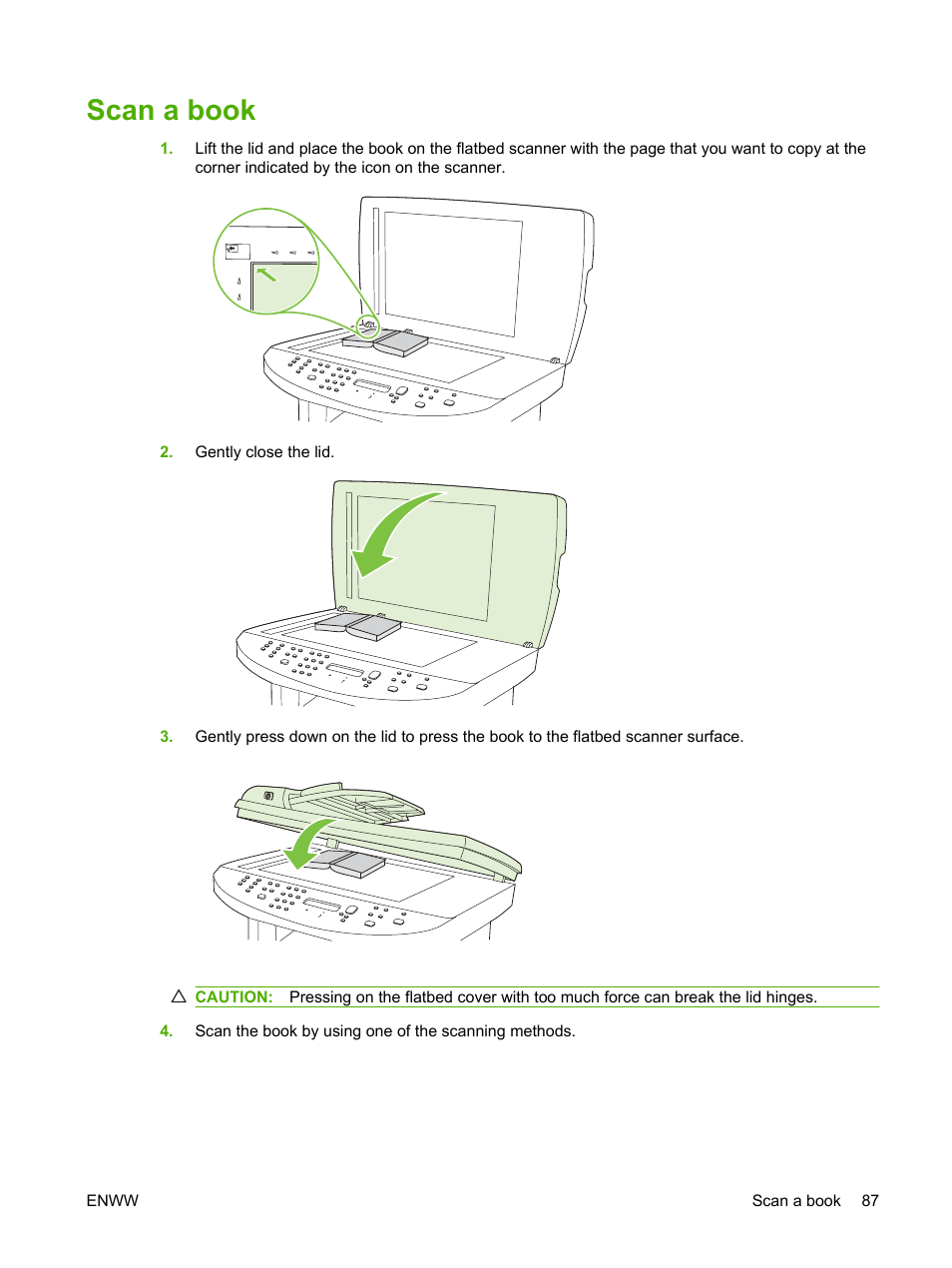 Scan a book | HP LaserJet M1522 Multifunction Printer series User Manual | Page 99 / 254