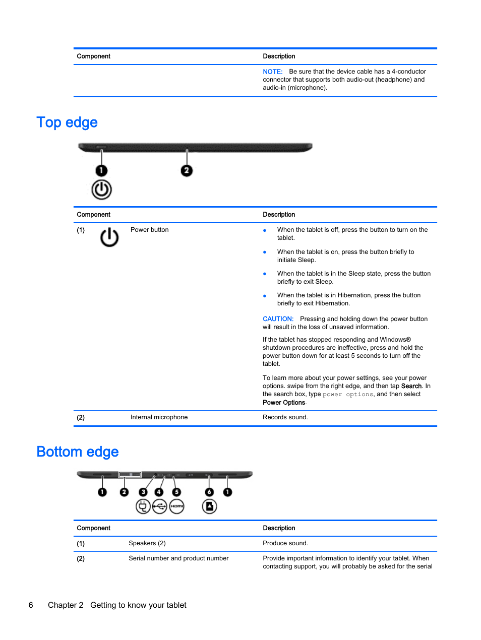 Top edge, Bottom edge, Top edge bottom edge | HP Pro Tablet 610 G1 PC User Manual | Page 14 / 48