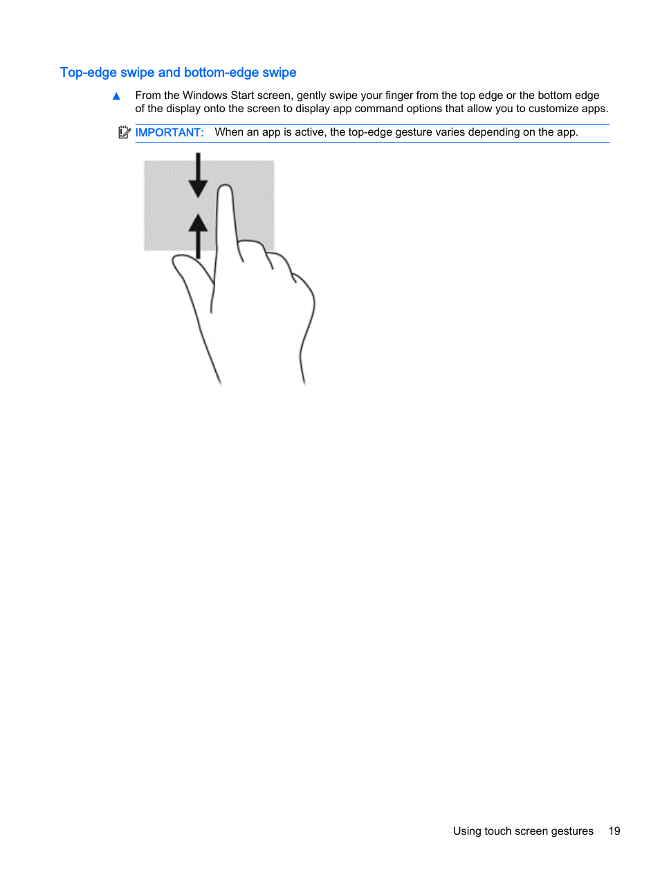 Top-edge swipe and bottom-edge swipe | HP Pro Tablet 610 G1 PC User Manual | Page 27 / 48