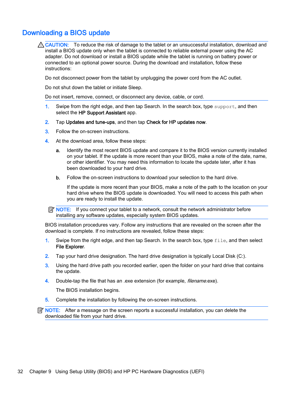 Downloading a bios update | HP Pro Tablet 610 G1 PC User Manual | Page 40 / 48