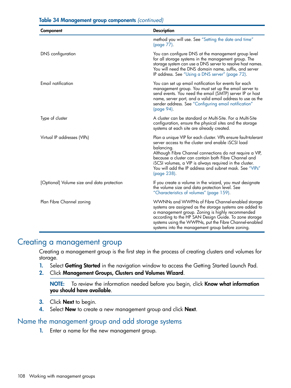 Creating a management group, Name the management group and add storage systems | HP StoreVirtual 4000 Storage User Manual | Page 108 / 288