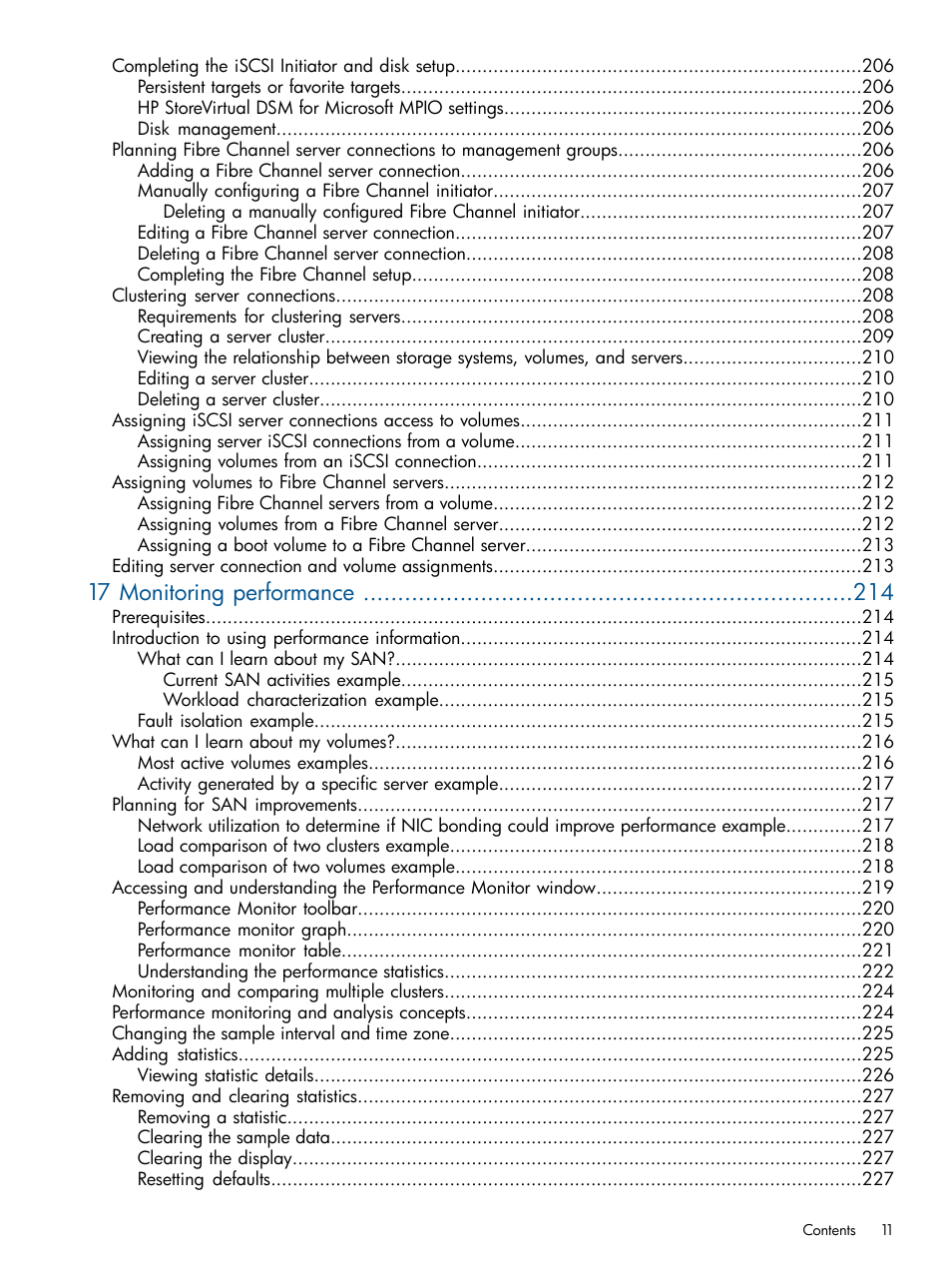 17 monitoring performance | HP StoreVirtual 4000 Storage User Manual | Page 11 / 288