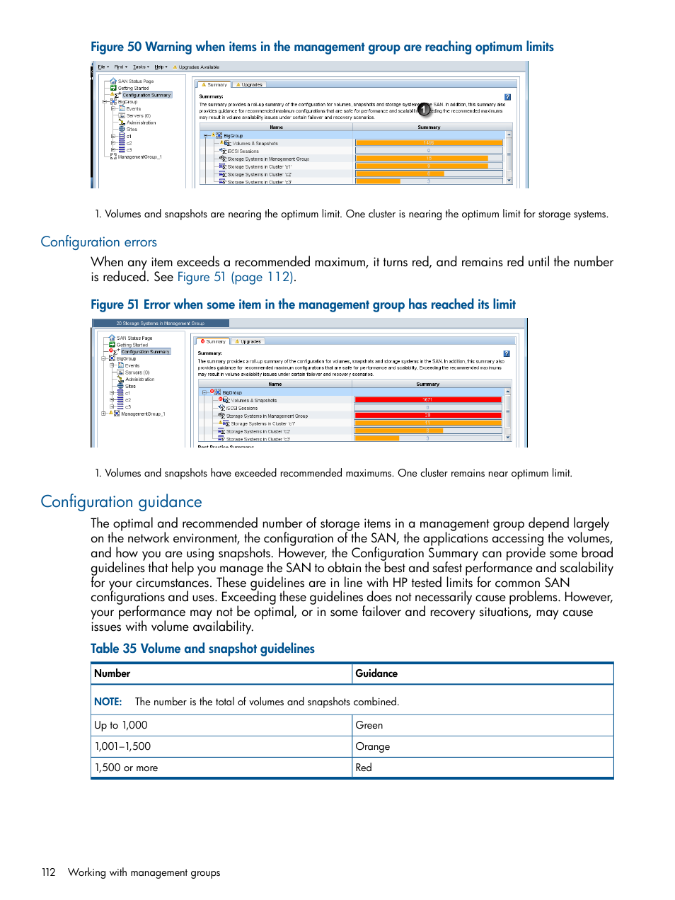 Configuration errors, Configuration guidance | HP StoreVirtual 4000 Storage User Manual | Page 112 / 288