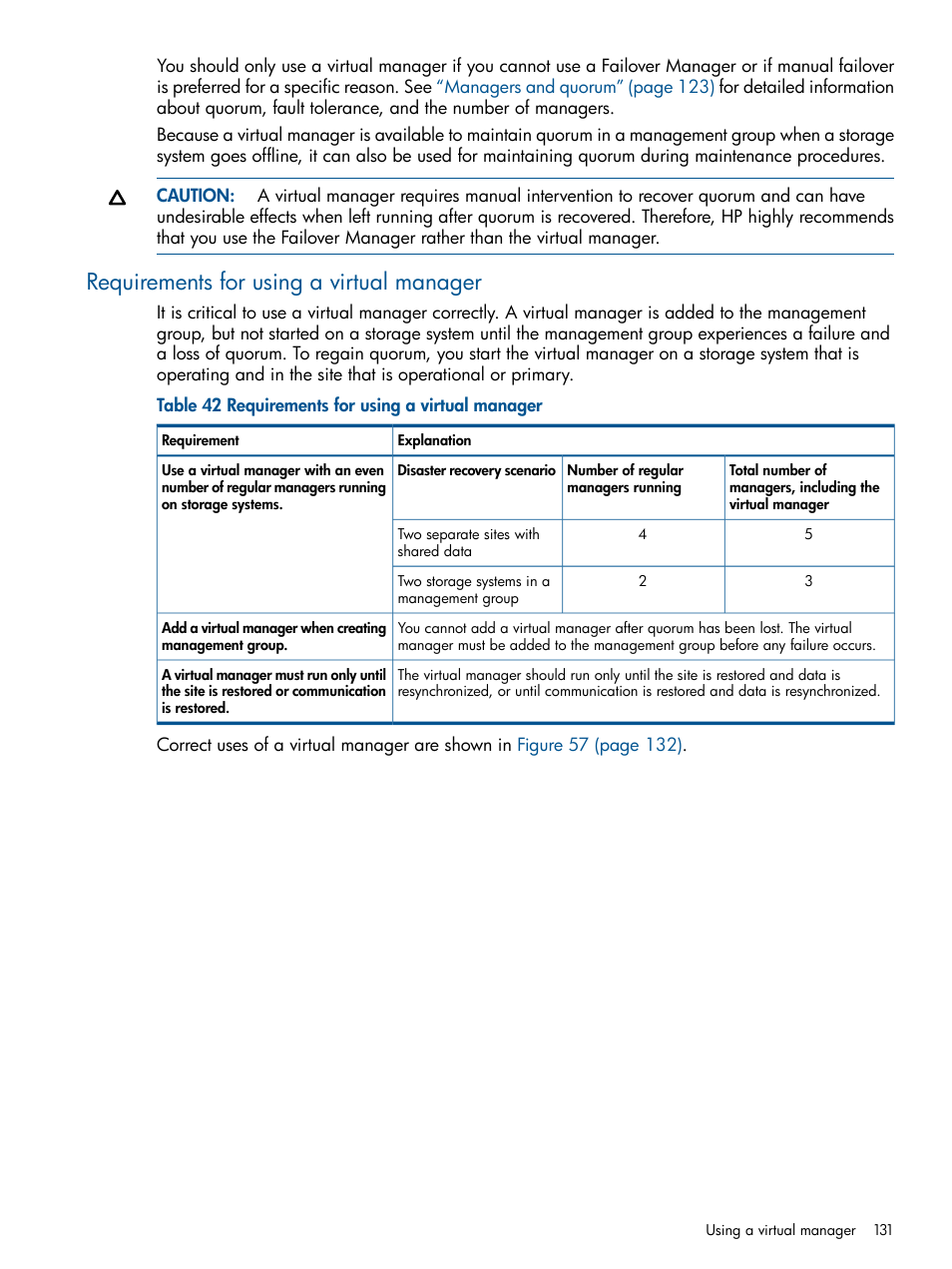 Requirements for using a virtual manager | HP StoreVirtual 4000 Storage User Manual | Page 131 / 288