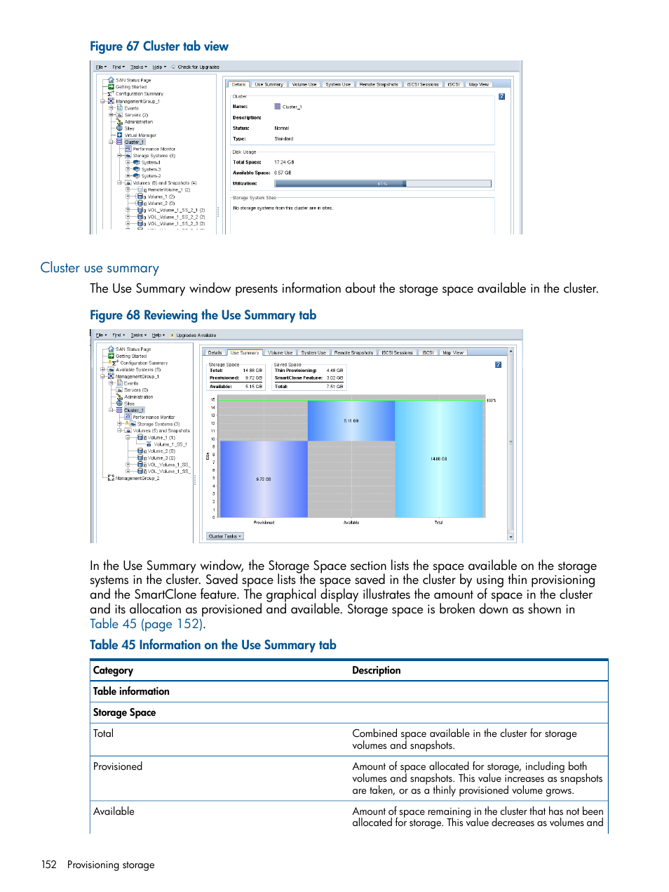 Cluster use summary | HP StoreVirtual 4000 Storage User Manual | Page 152 / 288