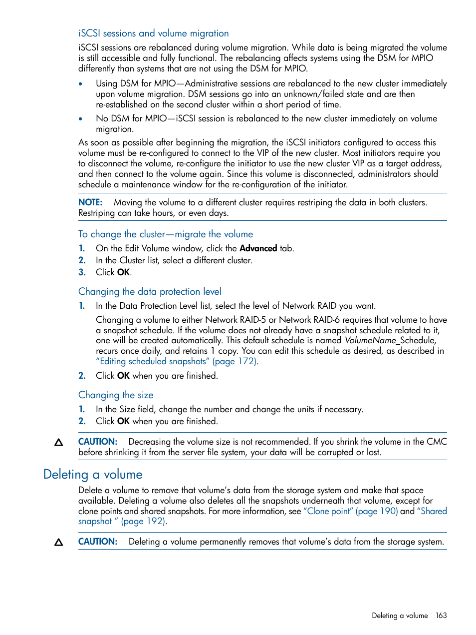 Deleting a volume | HP StoreVirtual 4000 Storage User Manual | Page 163 / 288