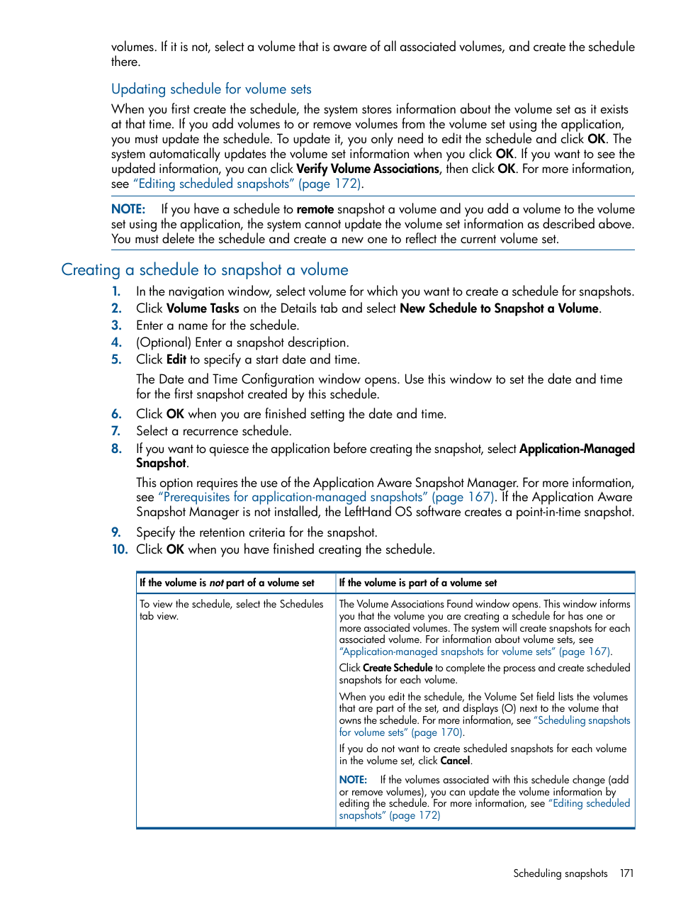 Creating a schedule to snapshot a volume | HP StoreVirtual 4000 Storage User Manual | Page 171 / 288