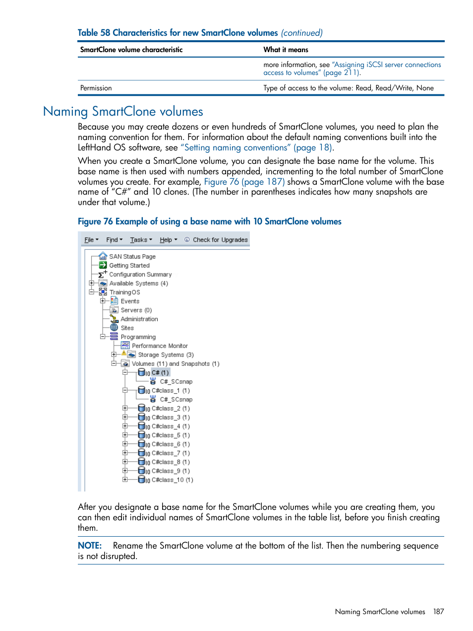 Naming smartclone volumes | HP StoreVirtual 4000 Storage User Manual | Page 187 / 288