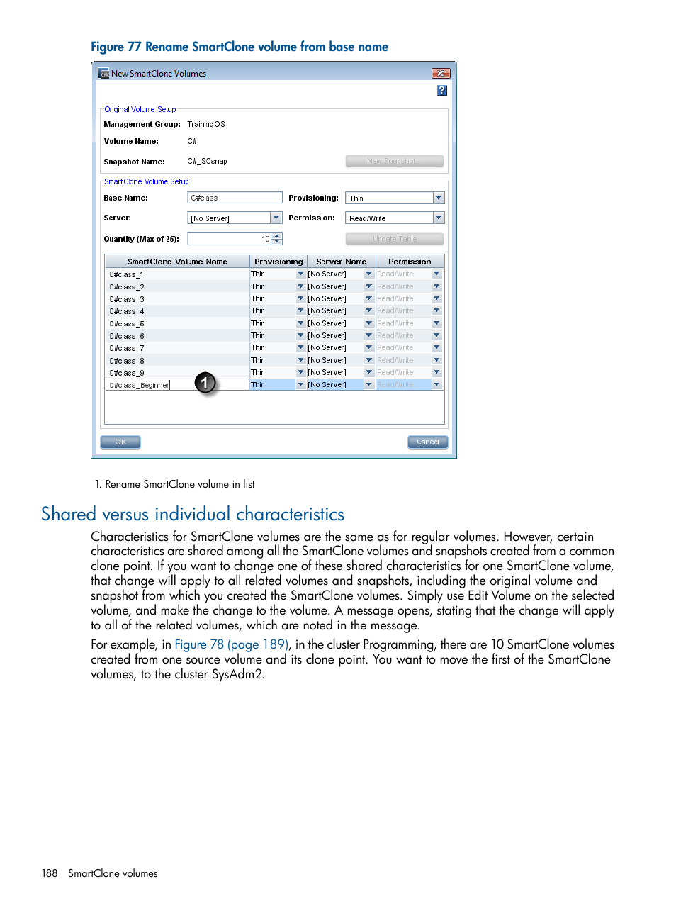 Shared versus individual characteristics | HP StoreVirtual 4000 Storage User Manual | Page 188 / 288