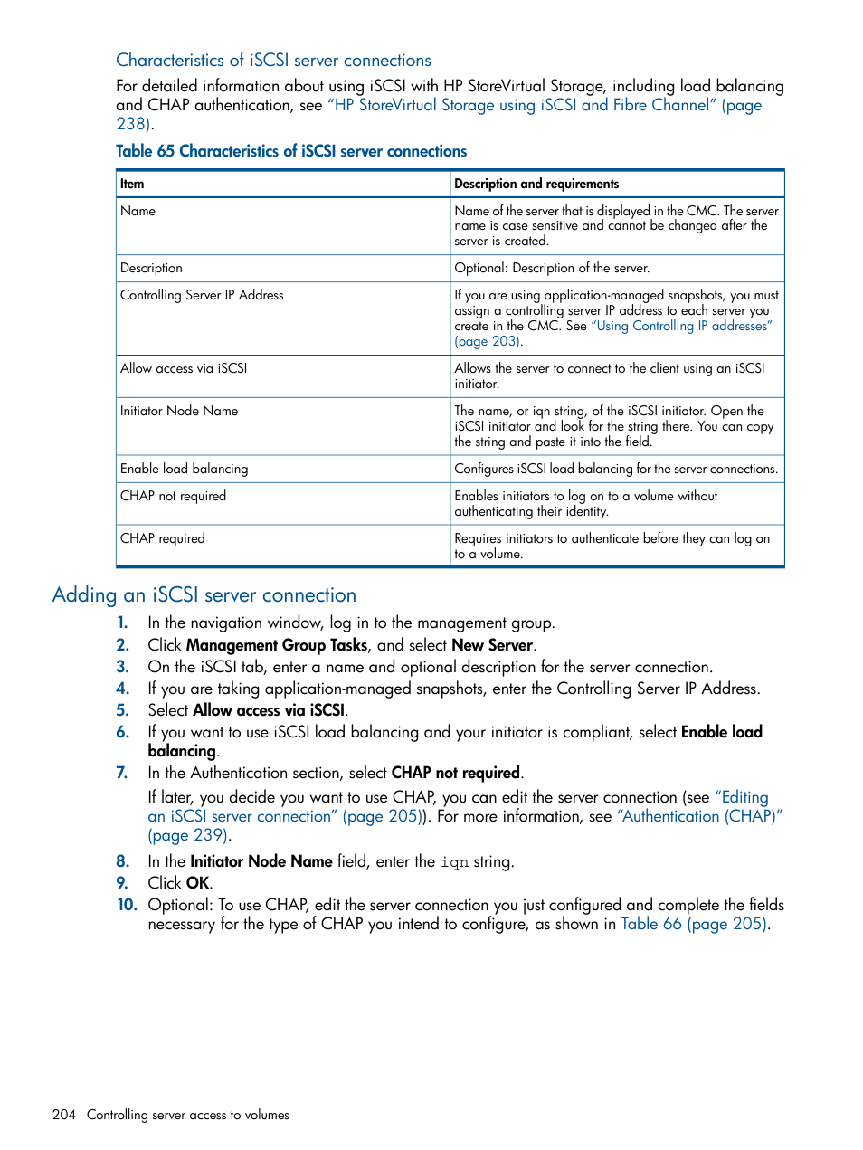 Adding an iscsi server connection | HP StoreVirtual 4000 Storage User Manual | Page 204 / 288