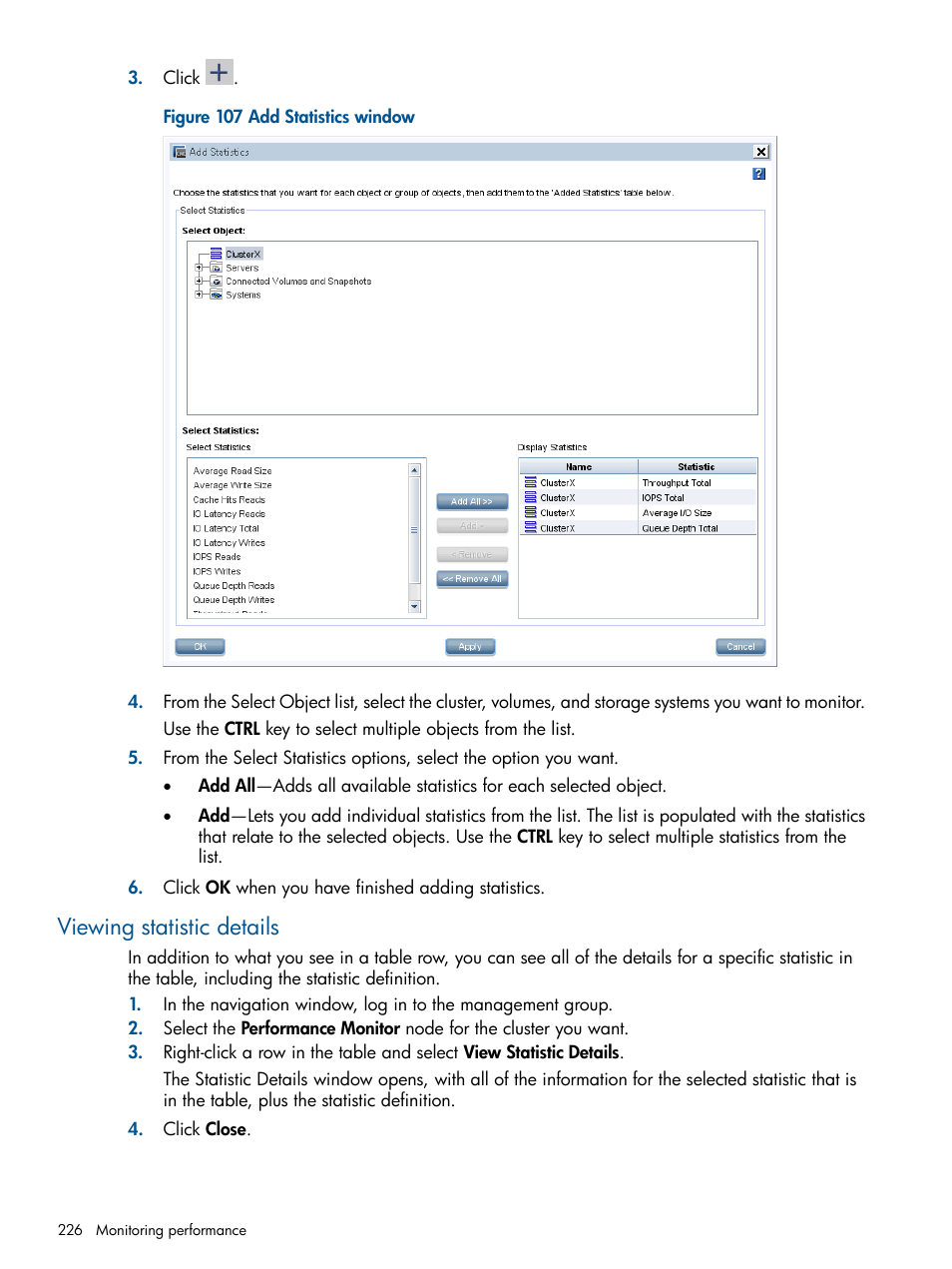 Viewing statistic details | HP StoreVirtual 4000 Storage User Manual | Page 226 / 288