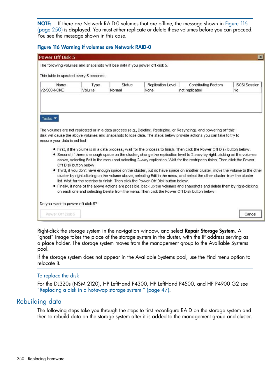 Rebuilding data | HP StoreVirtual 4000 Storage User Manual | Page 250 / 288