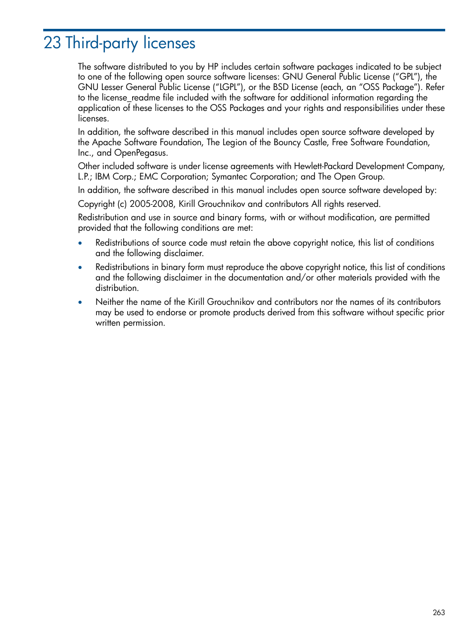 23 third-party licenses | HP StoreVirtual 4000 Storage User Manual | Page 263 / 288