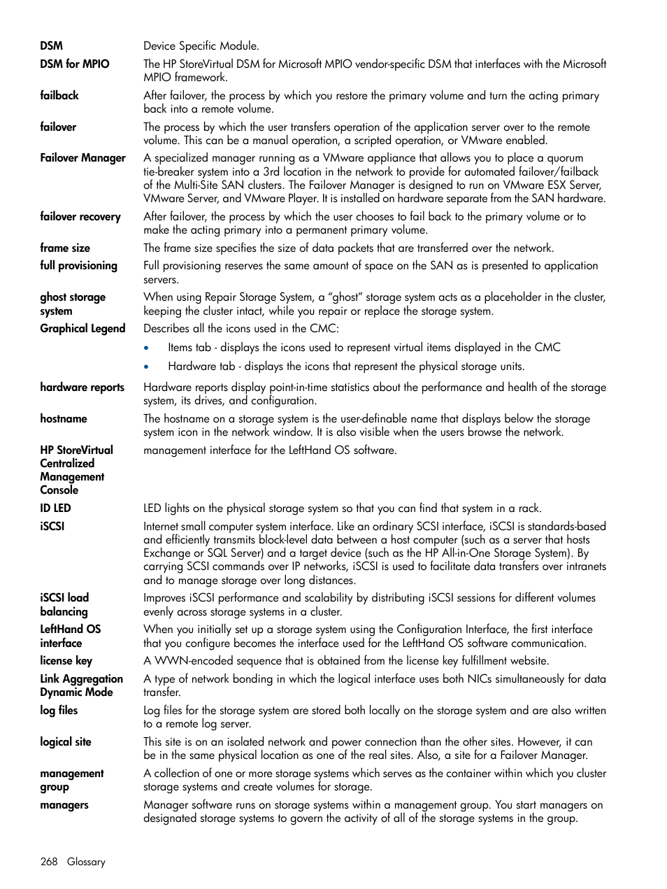 HP StoreVirtual 4000 Storage User Manual | Page 268 / 288