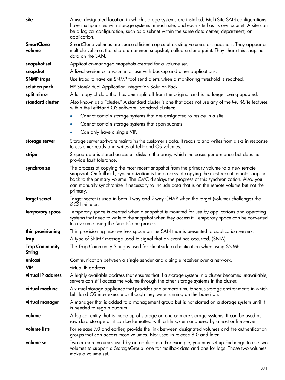 HP StoreVirtual 4000 Storage User Manual | Page 271 / 288