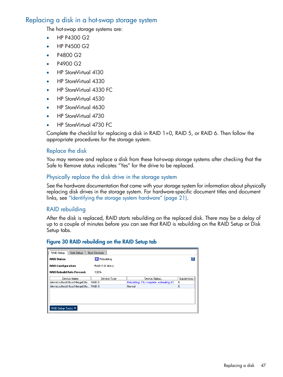 Replacing a disk in a hot-swap storage system | HP StoreVirtual 4000 Storage User Manual | Page 47 / 288