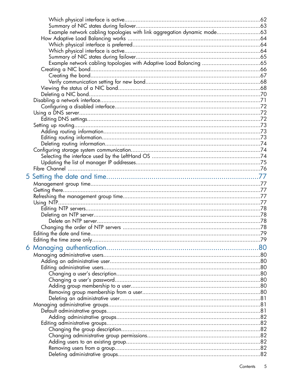 5 setting the date and time, 6 managing authentication | HP StoreVirtual 4000 Storage User Manual | Page 5 / 288