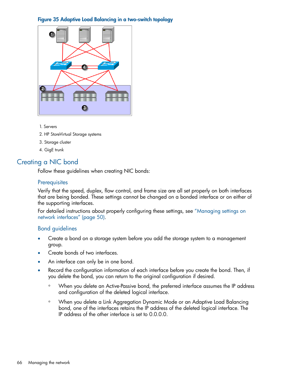 Creating a nic bond | HP StoreVirtual 4000 Storage User Manual | Page 66 / 288