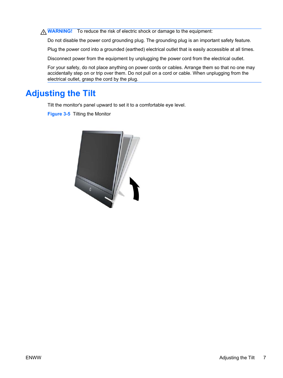 Adjusting the tilt | HP Elite L2201x 21.5-inch LED Backlit LCD Monitor User Manual | Page 13 / 28