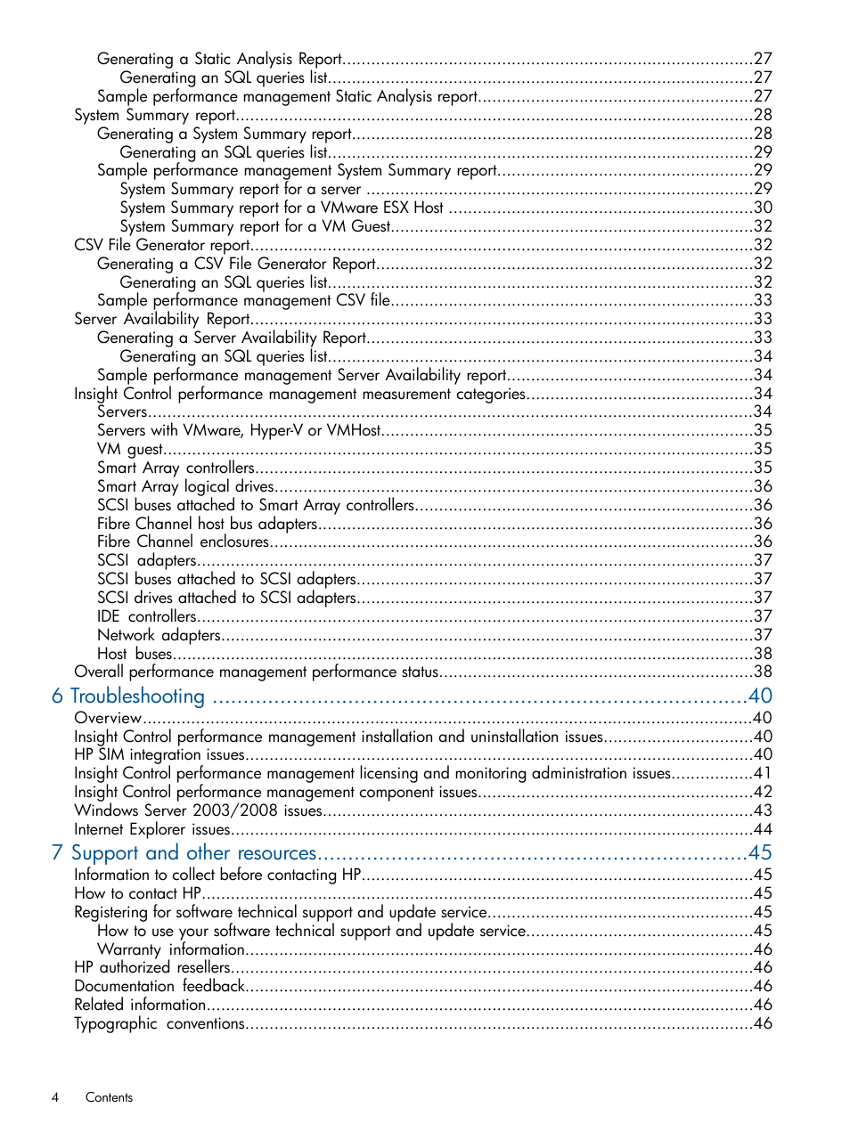 6 troubleshooting, 7 support and other resources | HP Insight Control User Manual | Page 4 / 75