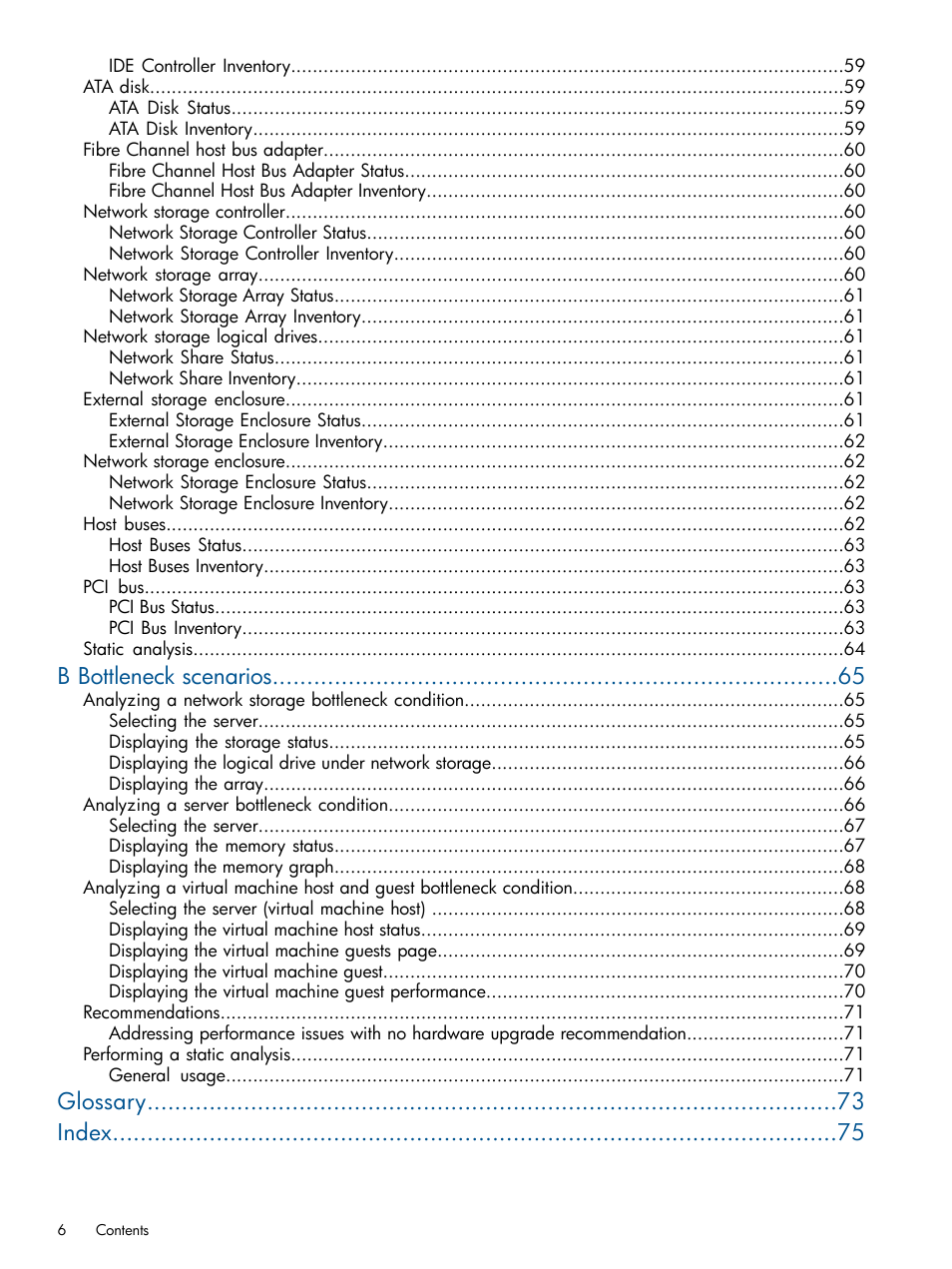 B bottleneck scenarios, Glossary index | HP Insight Control User Manual | Page 6 / 75