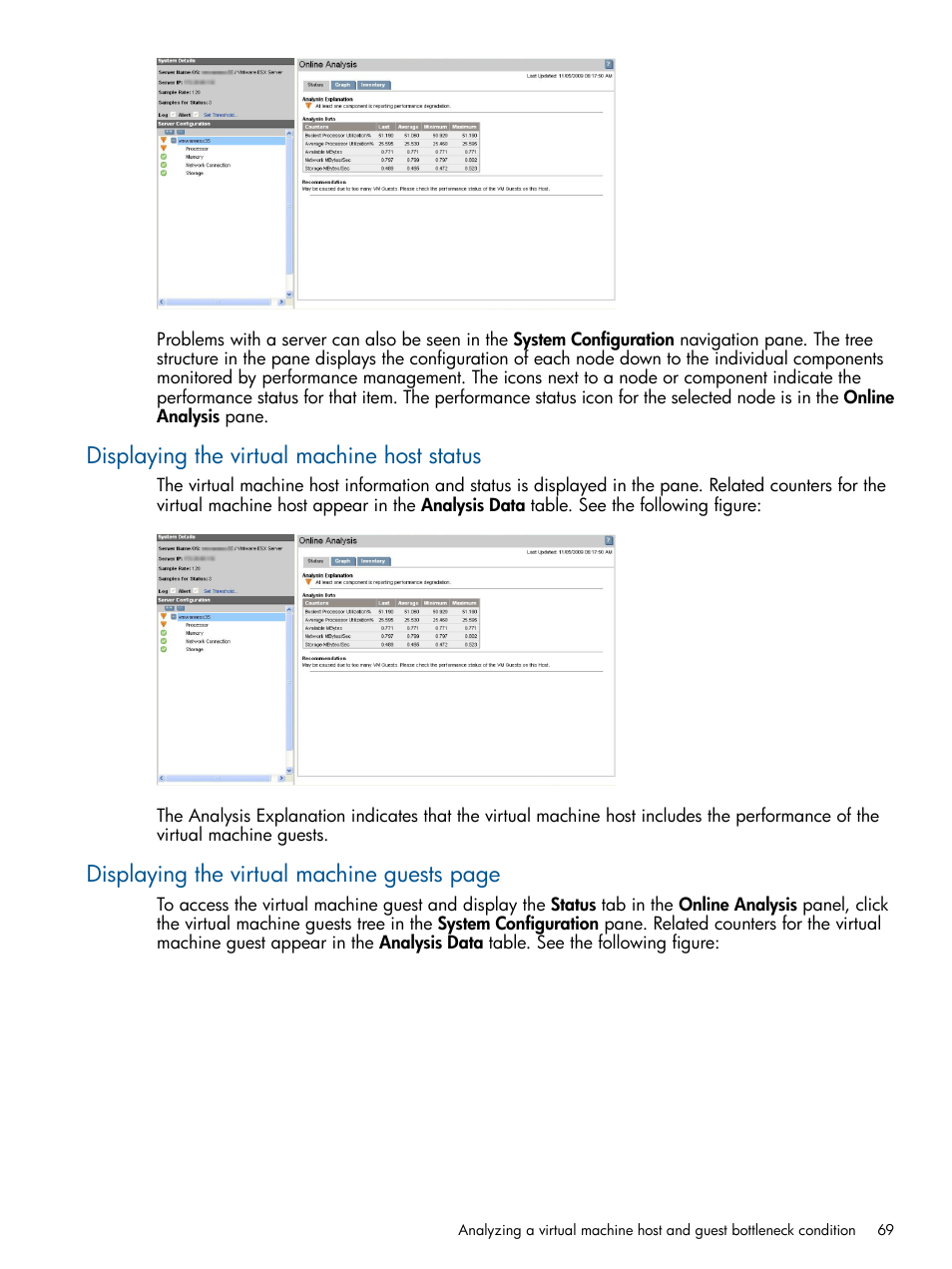 Displaying the virtual machine host status, Displaying the virtual machine guests page | HP Insight Control User Manual | Page 69 / 75