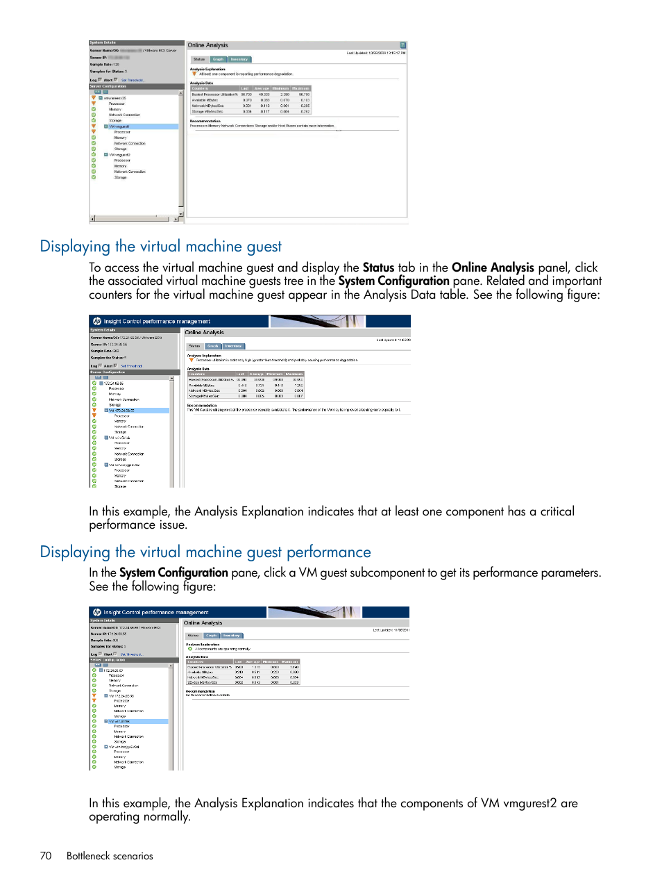 Displaying the virtual machine guest, Displaying the virtual machine guest performance | HP Insight Control User Manual | Page 70 / 75