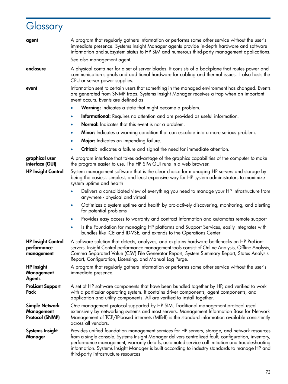 Glossary | HP Insight Control User Manual | Page 73 / 75