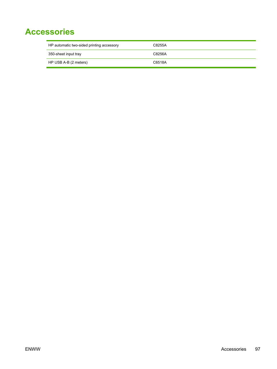 Accessories | HP Officejet Pro K550 Printer User Manual | Page 105 / 138